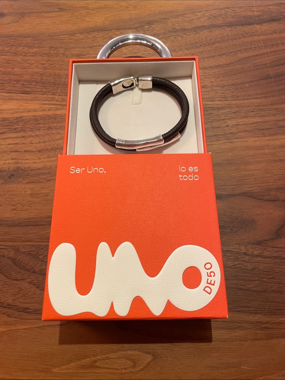 UNO de 50 Dark Brown Leather Bracelet with Silver Hardware